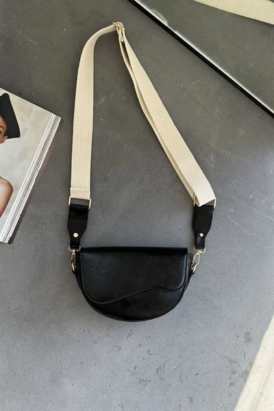 LEONAS Geantă de umăr încrucișată pentru femei cu capac oval Vesley Black
