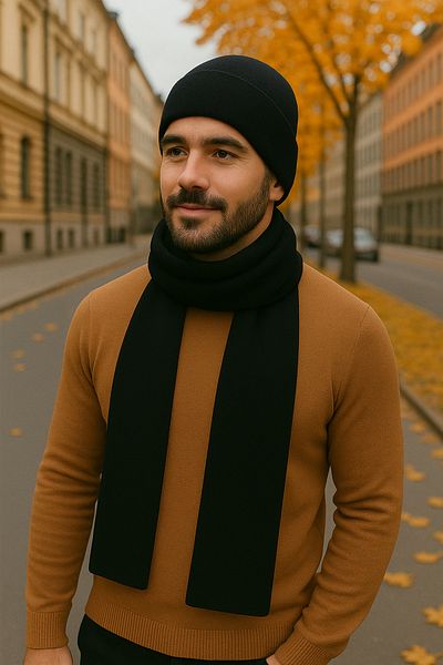 T-Box Tomas Black Men's Scarf Beanie Set