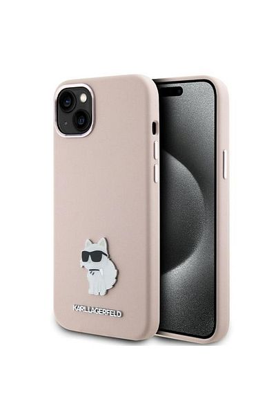 Karl Lagerfeld Carcasă pentru iPhone 15 Plus - Karl Lagerfeld Silicon (KLHCP15MSMHCNPP) - Broșă metalică Choupette roz