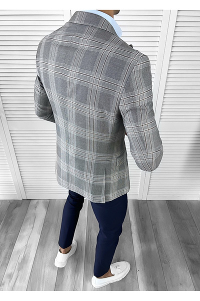 dehaine Men's slim fit checked jacket, 11629, grey