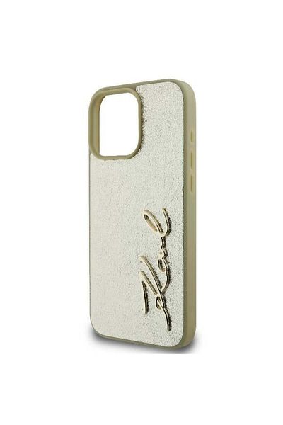 Karl Lagerfeld Husă pentru iPhone 16 Pro - Karl Lagerfeld Hardcase Leather (KLHCP16LPFMBKMD) - Semnătură metalică