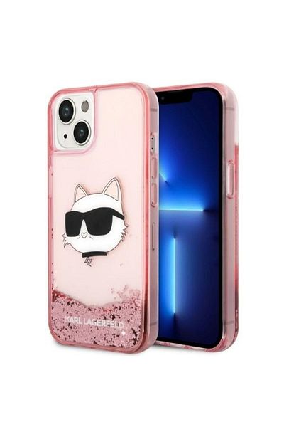 Karl Lagerfeld Carcasă pentru iPhone 14 Plus - Karl Lagerfeld Hardcase Glitter (KLHCP14MLNCHCP) - Cap de Choupette Roz