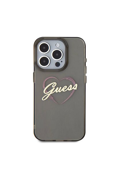Guess Case for iPhone 16 Pro - Guess Hardcase IML Heart (GUHCP16LHCHGSPK) - Black