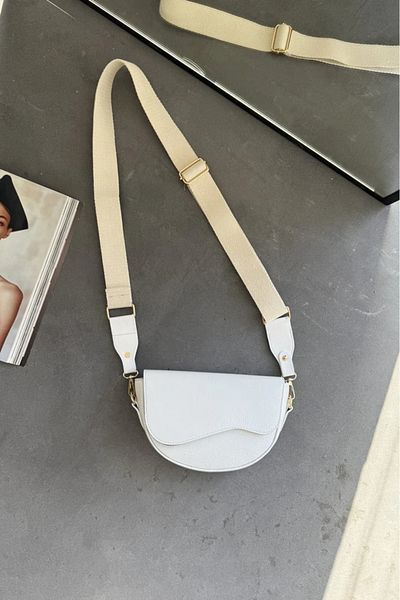 LEONAS Geantă de umăr încrucișată pentru femei cu capac oval Vesley White