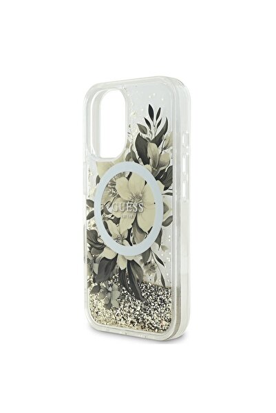 Guess Θήκη για iPhone 16 Pro - Guess Liquid Glitter Flower MagSafe (GUHMP16LLFMWTE) - Μπεζ