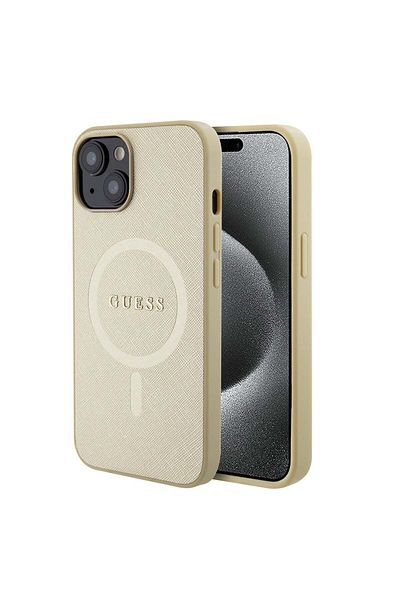 Guess Case for iPhone 15 - Guess Saffiano MagSafe (GUHMP15SPSAHMCB) - Gold
