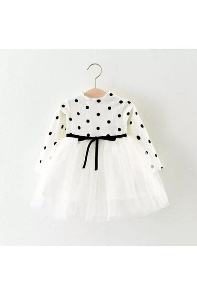 Şirin Şeyler Butiği Rochie cu mânecă lungă tutu umflat prințesă Linda Girl Albă