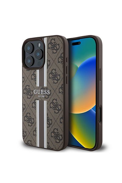 Guess Case for iPhone 16 Pro Max - Guess Hardcase 4G Printed Stripes MagSafe (GUHMP16XP4RPSW) - Brown