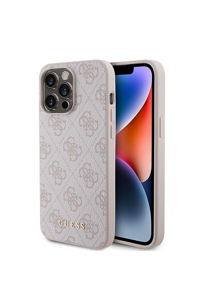 Guess Case for iPhone 15 Pro Max - Guess Hardcase 4G Metal Gold Logo (GUHCP15XG4GFPI) - Pink