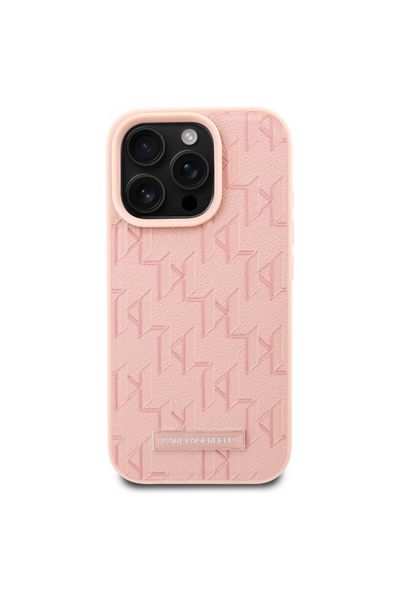 Karl Lagerfeld Husă pentru iPhone 16 Pro - Karl Lagerfeld din piele MagSafe (KLHMP16LPKHPORPP) - Ștampilare la cald roz