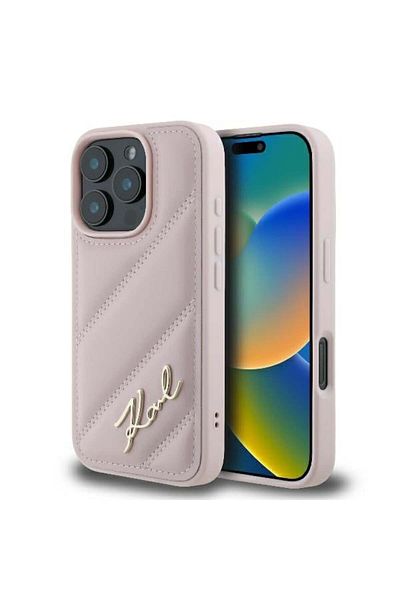 Karl Lagerfeld Carcasă pentru iPhone 16 Pro - Karl Lagerfeld Diagonal Quilted Script (KLHCP16LPQDSMGP) - Roz