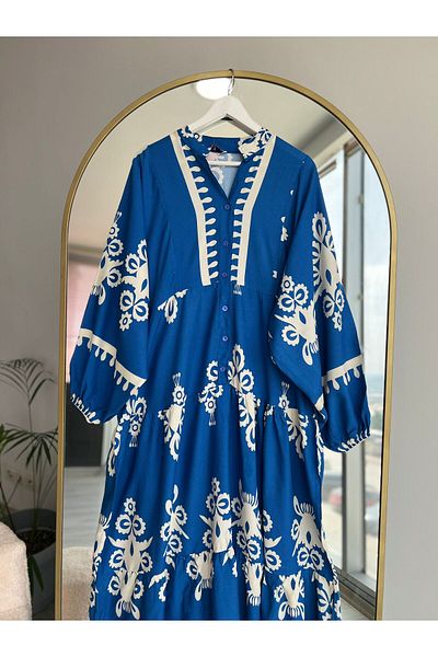 Kirazca Butik Γυναικείο Φόρεμα Μουσουλμανικής Βισκόζης με έθνικ σχέδιο