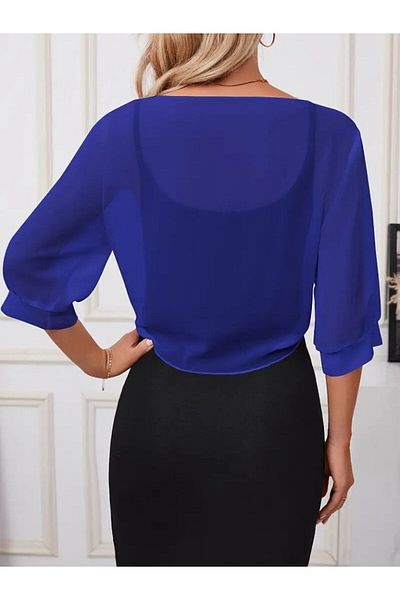 modaserdem Women's Three Quarter Sleeve Front Tie Short Chiffon Bolero Jacket