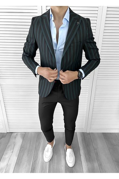 dehaine Sacou pentru barbati, slim fit, in dungi, 574, verde