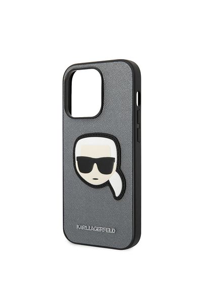 Karl Lagerfeld Case for iPhone 14 Pro - Karl Lagerfeld Saffiano (KLHCP14LSAPKHG) - Silver Karl`s Head