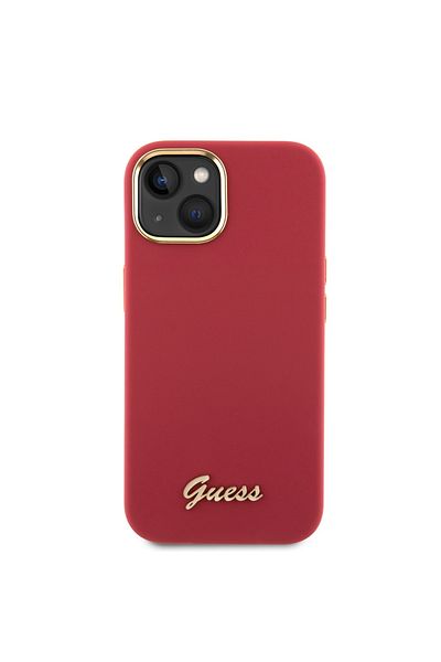 Guess IPhone 15 Case - Guess Silicone Script Metal Logo & Frame (GUHCP15SSMBSLM) - Red