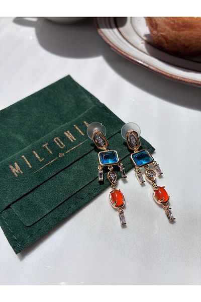 Miltonia Zircon Stone Orange Blue Dangle Stylish Earrings