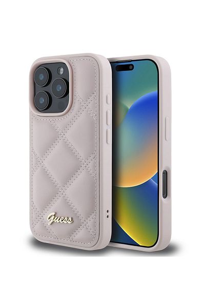 Guess Case for iPhone 16 Pro - Guess Quilted Metal Logo (GUHCP16LPSQSQSP) - Pink