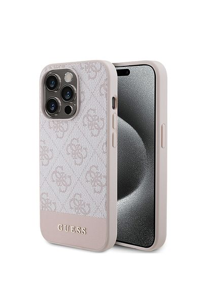 Guess Case for iPhone 15 Pro Max - Guess Hardcase 4G Stripe Collection (GUHCP15XG4GLPI) - Pink