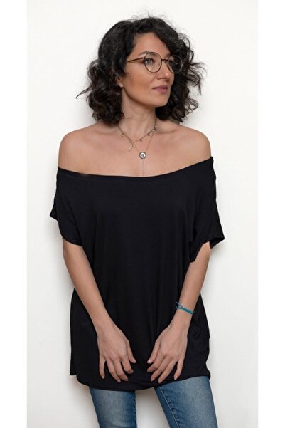 SİSTERS2HC Γυναικείο μπλουζάκι μαύρο με έναν ώμο με λαιμόκοψη βισκόζη Mercerized ύφασμα