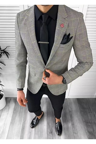 dehaine Men's slim fit checked jacket, 10601, grey
