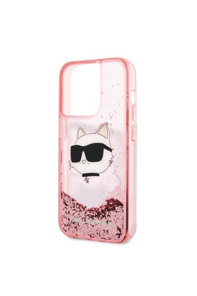 Karl Lagerfeld Carcasă pentru iPhone 14 Pro - Karl Lagerfeld Hardcase Glitter (KLHCP14LLNCHCP) - Cap de Choupette Roz