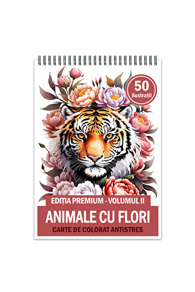 Legendary Gifts Carte de colorat antistres, 50 de ilustratii Animale cu Flori...