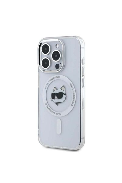 Karl Lagerfeld Case for iPhone 15 Pro - Karl Lagerfeld IML MagSafe (KLHMP15LHLSCHH) - White Metal Choupette`s Head