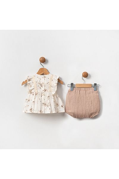 ministok Cina Baby Girl Muslin Bottom Top Double Set