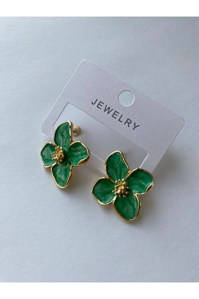 marsel aksesuar Green Flower Figured Earrings
