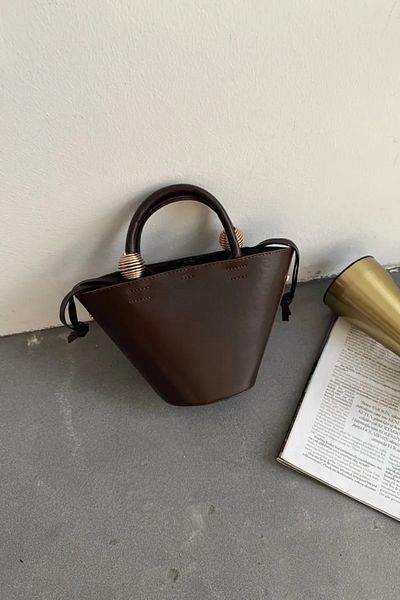 LEONAS Mini Shopper Hand and Shoulder Bag with Metallic Detail Paella Bitter Brown
