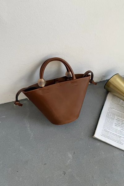 LEONAS Mini Shopper Hand and Shoulder Bag with Metallic Detail Paella Tan