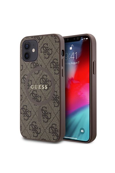 Guess Case for iPhone 12 / iPhone 12 Pro - Guess 4G Ring Classic Logo MagSafe (GUHMP12MG4GFRW) - Brown
