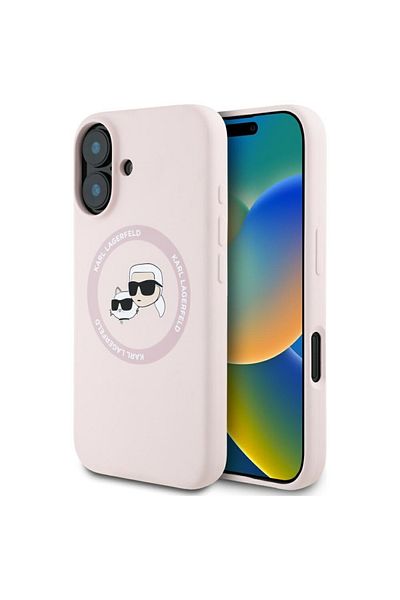 Karl Lagerfeld Carcasă pentru iPhone 16 - Karl Lagerfeld Silicon MagSafe (KLHMP16SSKCHTCP) - Cap roz Karl și Choupette