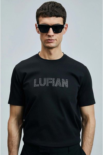 Lufian 111020240 Tricou Think Modern Graphic Tricou bărbați Negru