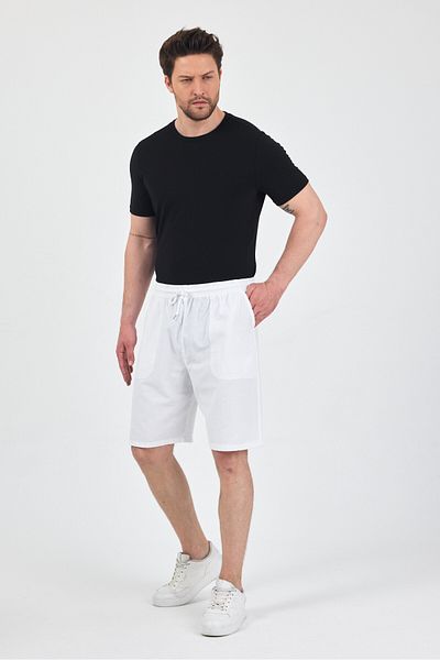 kırtex sport k teks şekil Men's White Comfort Fit Linen Shorts & Bermuda