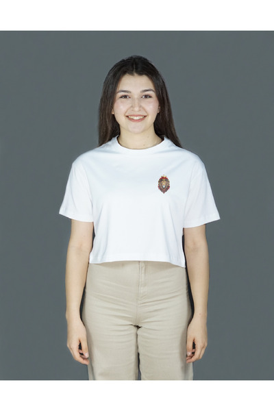 Beyaz Renk Baskılı Crop | Roarion | Oversize