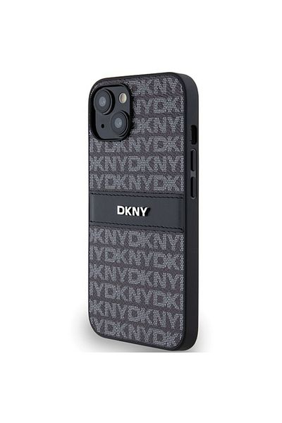 Dkny IPhone 15 Plus Case - DKNY Leather Mono Stripe & Metal Logo (DKHCP15MPRTHSLK) - Black