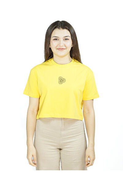 Sarı Renk Baskılı Crop | Loopnity | Oversize