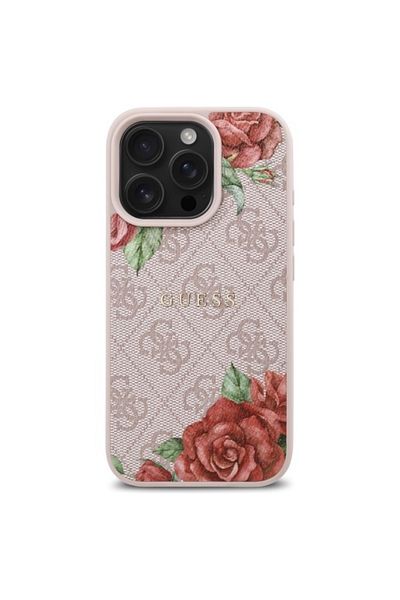 Guess Case for iPhone 16 Pro Max - Guess Hardcase 4G Flower Print MagSafe (GUHMP16XP4ROPEMCP) - Pink
