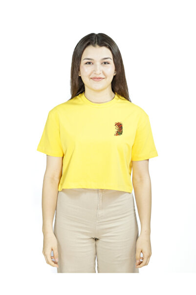 Sarı Renk Baskılı Crop | Cardi Palm | Oversize