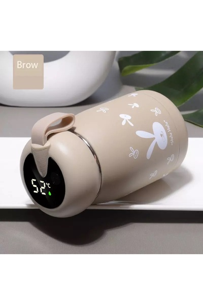 bebeLOGIC Termos cu senzor temperatura si afisaj LED pentru copii, otel inoxidabil, 320ml, ciocolatiu