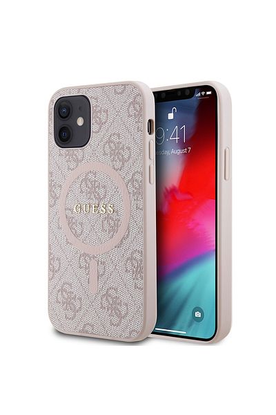 Guess Case for iPhone 12 / iPhone 12 Pro - Guess 4G Ring Classic Logo MagSafe (GUHMP12MG4GFRP) - Pink