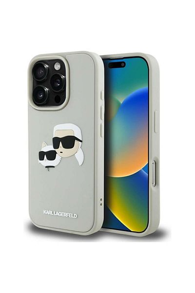 Karl Lagerfeld Carcasă pentru iPhone 16 Pro - Karl Lagerfeld 3D Design (KLHCP16LRBCKCHLE) - Bej Cauciucat Karl&Choupette