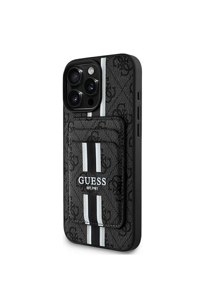 Guess Case for iPhone 16 Pro Max - Guess Cardslot 4G Stripes MagSafe (GUBPHCP16XP4RPSK) - Black