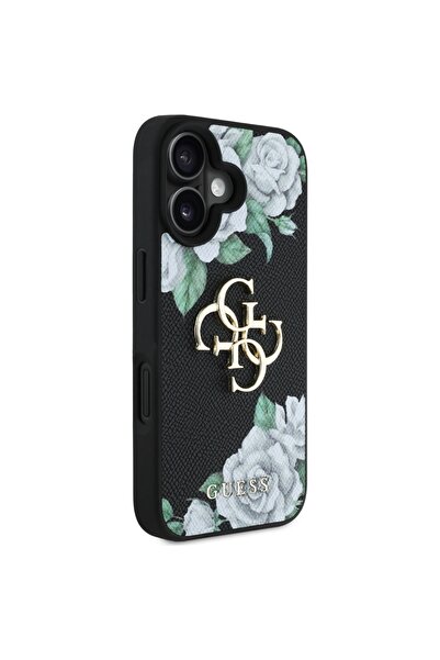 Guess Carcasă pentru iPhone 16 - Guess Hardcase 4G Grained Roses Big Logo (GUHCP16SPGROP4MK) - Negru