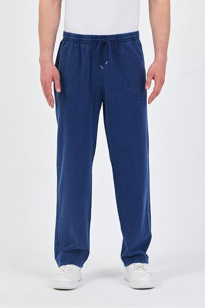 kırtex sport k teks şekil Men's Blue Elastic Waist 100% Cotton Washed Monaha Trousers