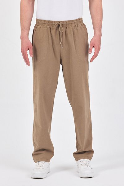 kırtex sport k teks şekil Men's Earth Color Elastic Waist 100% Cotton Trousers