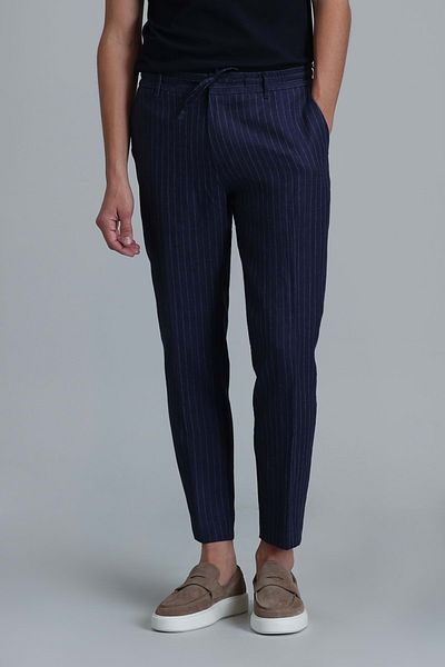 Lufian 111190329 Mario Smart Men's Chino Trousers Tailored Fit Men's Trousers Navy Blue