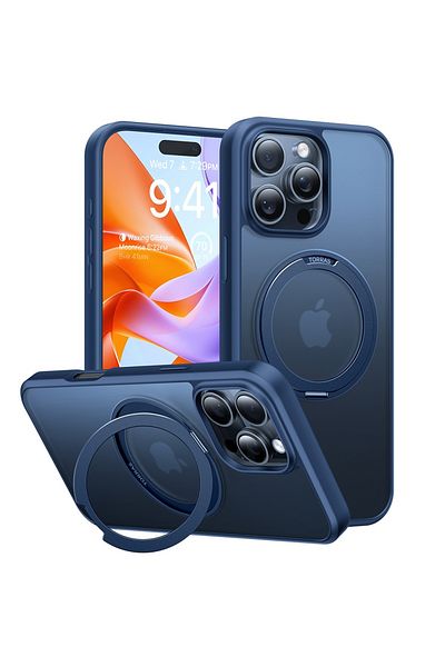 TORRAS Husă pentru iPhone 16 Pro - Seria Torras Ostand Pro - Albastru marin